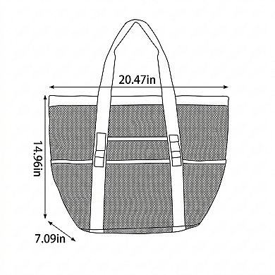 Mesh Beach Tote Bag with Beach Themed Print and Shoulder Handles