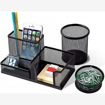 Mesh Desk Organizer Set with 3 Compartments Pen Holder Cups