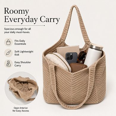 Women's Soft Knit Hobo Tote Bag with Textured Shoulder Strap