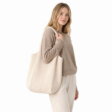 Women's Soft Knit Hobo Tote Bag with Textured Shoulder Strap