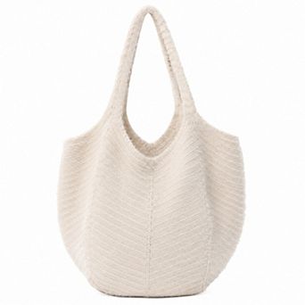 Women's Soft Knit Hobo Tote Bag with Textured Shoulder Strap