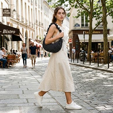 Polka Dot Ruched Shoulder Bag with Soft Slouchy Shape