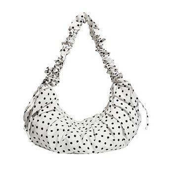 Polka Dot Ruched Shoulder Bag with Soft Slouchy Shape