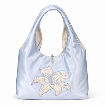 Women's Satin Hobo Shoulder Bag with Embroidered Lily Detail