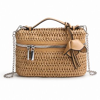 Women's Straw Woven Crossbody Bag with Chain Strap