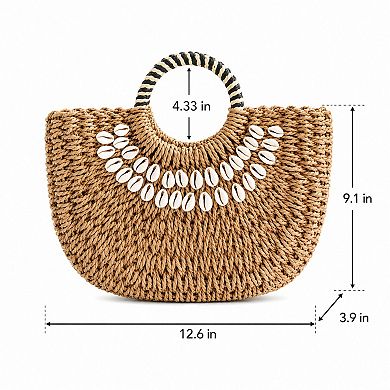 Women's Straw Woven Shell Handbag with Round Handle