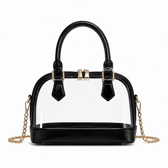 Women's Clear PVC Mini Satchel Bag with Zipper Top and Detachable Chain Strap