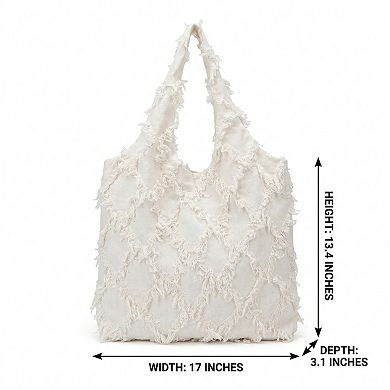 Fringe Hobo Tote Bag with Textured Design and Shoulder Handle