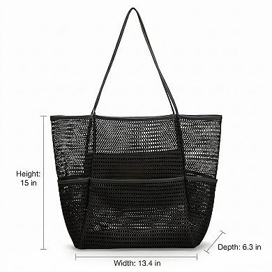 Mesh Beach Tote Bag with See Through Design and Shoulder Handles