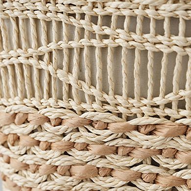 Woven Look Straw Tote Bag with Braided Handles and Charm Detail