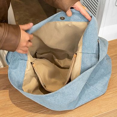 Denim Canvas Hobo Tote Bag Daily Large Capacity Shoulder Handbag For Women