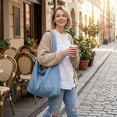 Denim Canvas Hobo Tote Bag Daily Large Capacity Shoulder Handbag For Women