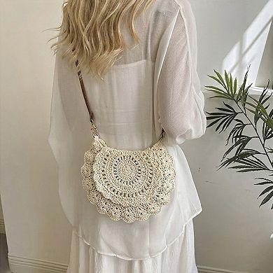 Crochet Crossbody Bag with Scalloped Flap and Adjustable Strap