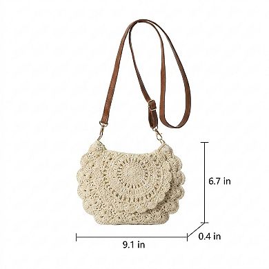 Crochet Crossbody Bag with Scalloped Flap and Adjustable Strap