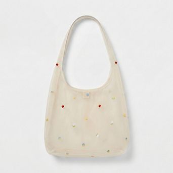 Mesh Shoulder Bag with Beaded Detail and Soft Inner Pouch