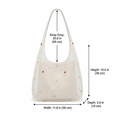 Mesh Shoulder Bag with Beaded Detail and Soft Inner Pouch