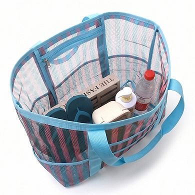 Large Mesh Beach Tote Bag with Shoulder Handles and Pockets