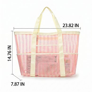 Large Mesh Beach Tote Bag with Shoulder Handles and Pockets