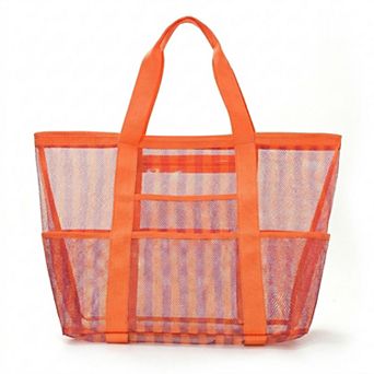 Large Mesh Beach Tote Bag with Shoulder Handles and Pockets