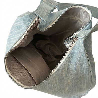 Washed Denim Look Hobo Tote Bag with Adjustable Shoulder Strap