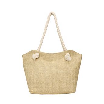 Woven Look Tote Bag with Rope Handles and Zipper Closure