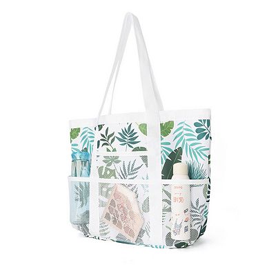 Printed Beach Tote Bag with Mesh Pockets and Shoulder Handles