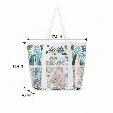 Printed Beach Tote Bag with Mesh Pockets and Shoulder Handles