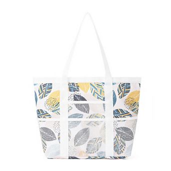 Printed Beach Tote Bag with Mesh Pockets and Shoulder Handles