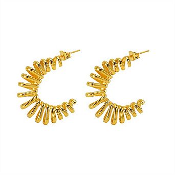 18K Gold Plated Stainless Steel Hoop Earrings - Hollow Circle Earrings, Spring Closure Earrings