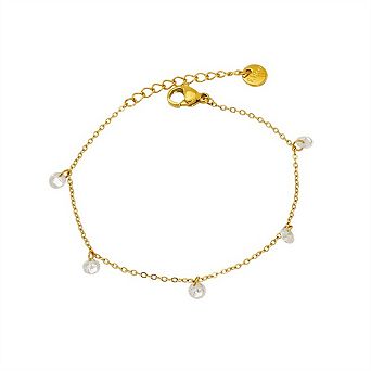 18K Gold Plated Titanium Steel Chain Bracelet-Sparkling Cubic Zirconia Minimalist Everyday Bracelet
