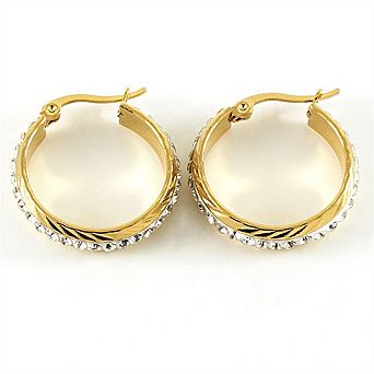 18K Gold Plated Titanium Steel Hoop Earrings-Stainless Steel Circle Earrings with Inlaid Rhinestones