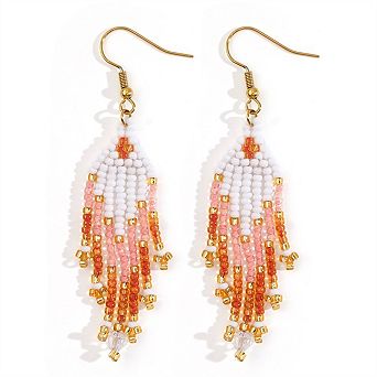 Bohemian Ethnic Rhombus Tassel Earrings - Hand-Woven Glass Bead Jewelry,Vintage Drop Ear Accessories