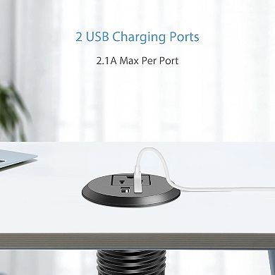 VersaDesk Power Grommet In-Desk Outlet 1 AC 2 USB Charging Hub ETL Certified