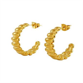 18K Gold Plated Hoop Earrings-Tarnish-Free Titanium Steel Geometric Stud Earrings, Stainless Steel