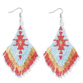 Bohemian Multicolor Earrings - Hand Woven Stainless Steel MGB Bead Jewelry, Retro Ear Accessorie