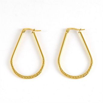 18K Gold Plated Stainless Steel Goose Egg Hoop Earrings - Embossed Women Earrings - Anti-Tarnish