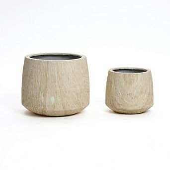 LuxenHome 2 pc Marble Brown Ribbed Texture MgO Planter Set, Indoor and Outdoor