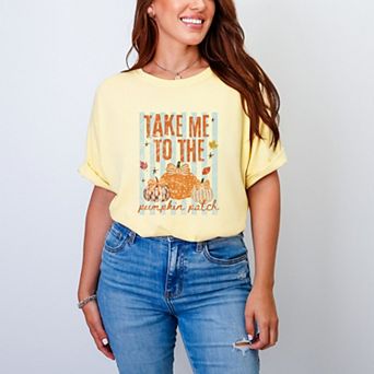 Take Me to the Pumpkin Patch Stripes - Women's Garment Dyed Graphic T-Shirt