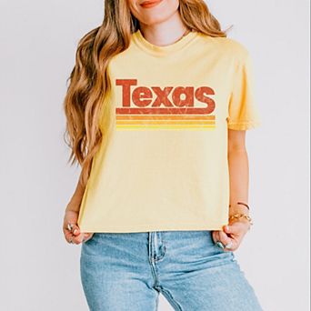 Texas Retro Stripes - Women's Boxy Crop Top Graphic T-Shirt