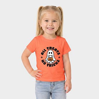 All Treats No Tricks Ghost Glitter - Toddler Short Sleeve Graphic T-Shirt