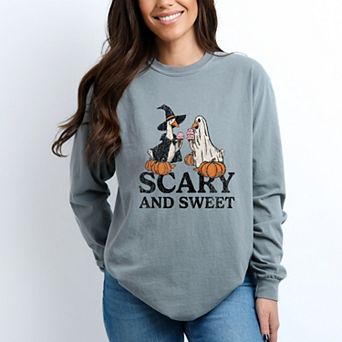 Scary and Sweet Geese - Women's Garment Dyed Long Sleeve Graphic T-Shirt
