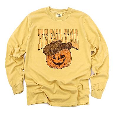 It's Fall Y'all Jack-O-Lantern - Women's Garment Dyed Long Sleeve Graphic T-Shirt