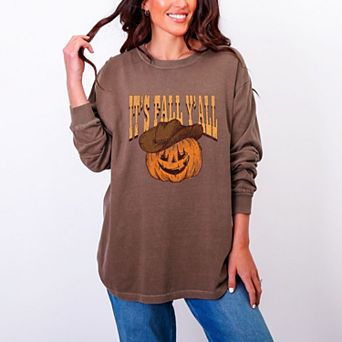It's Fall Y'all Jack-O-Lantern - Women's Garment Dyed Long Sleeve Graphic T-Shirt