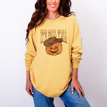It's Fall Y'all Jack-O-Lantern - Women's Garment Dyed Long Sleeve Graphic T-Shirt