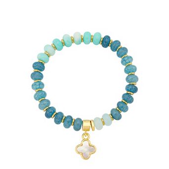 Love This Life® 14k Gold Flash Plated Mother-of-Pearl Clover Beaded Stretch Bracelet