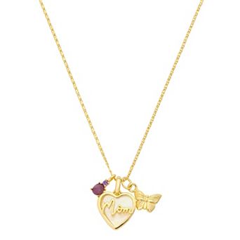 Love This Life® 14k Gold Flash Plated Mother-Of-Pearl Mom Heart Round Cubic Zirconia Butterfly Pendant Necklace
