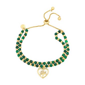 Love This Life® 14k Gold Flash Plated Cubic Zirconia Family Tree Round Malachite Bolo Bracelet