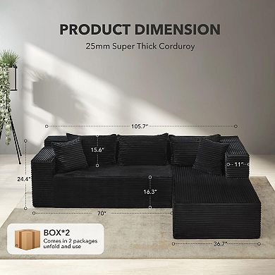 106 Inch L Shaped Modular Sectional Sofa Deep Memory Foam Seat No Assembly Right Chaise