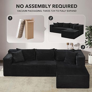 106 Inch L Shaped Modular Sectional Sofa Deep Memory Foam Seat No Assembly Right Chaise
