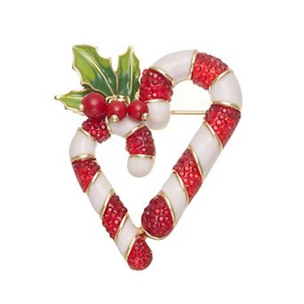 Napier Gold-Tone Enamel Candy Cane Pin